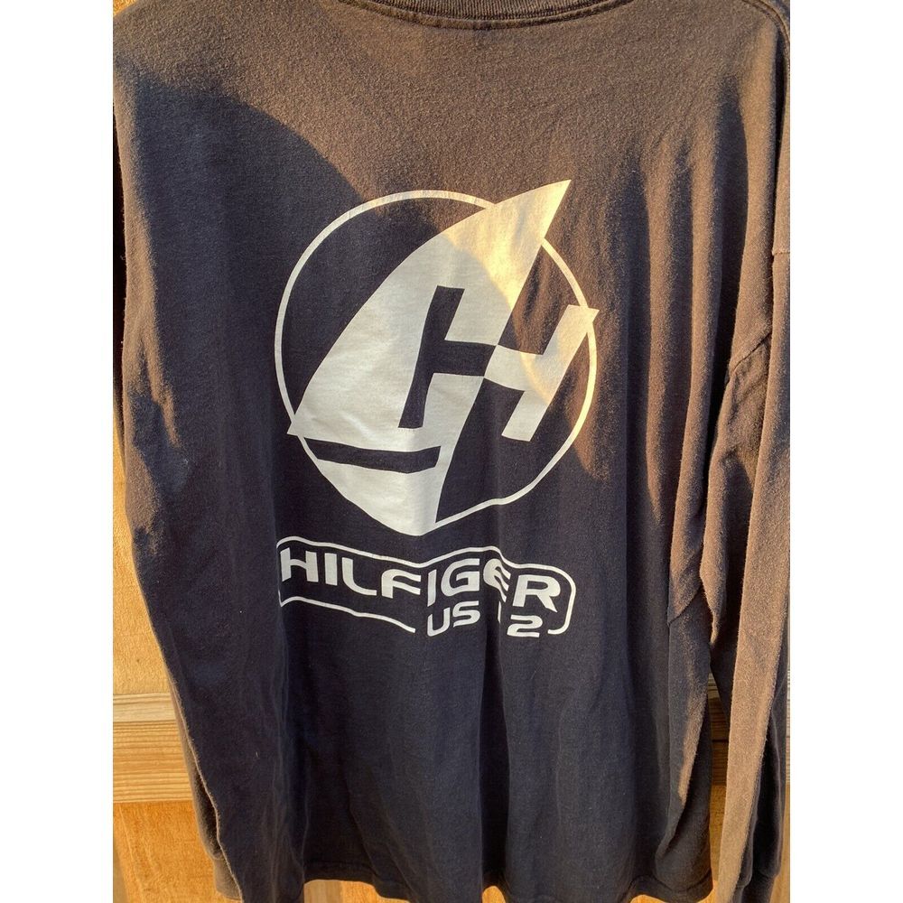 Vintage Tommy Hilfiger Men's XL Long‎ Sleeve Black Shirt USA Sailing Faded 90s